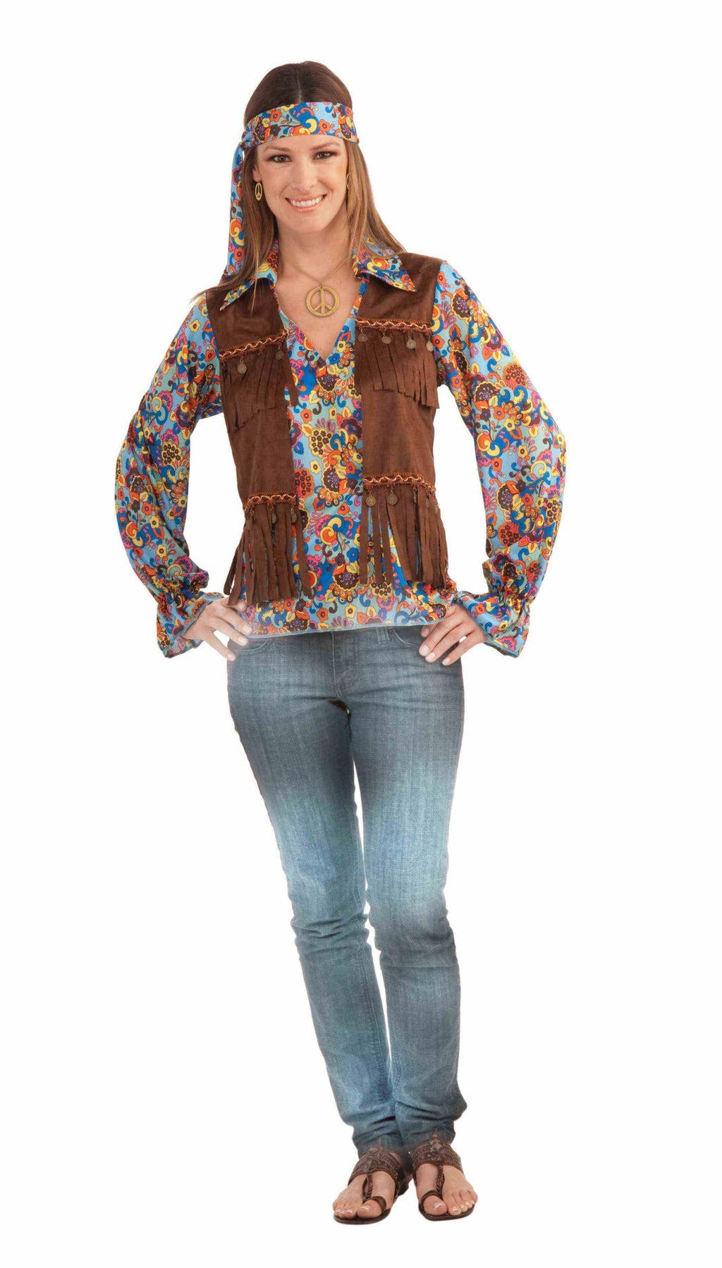 Female Hippie Groovy Shirt, Vest, Headband Set by HalloweenStore.com