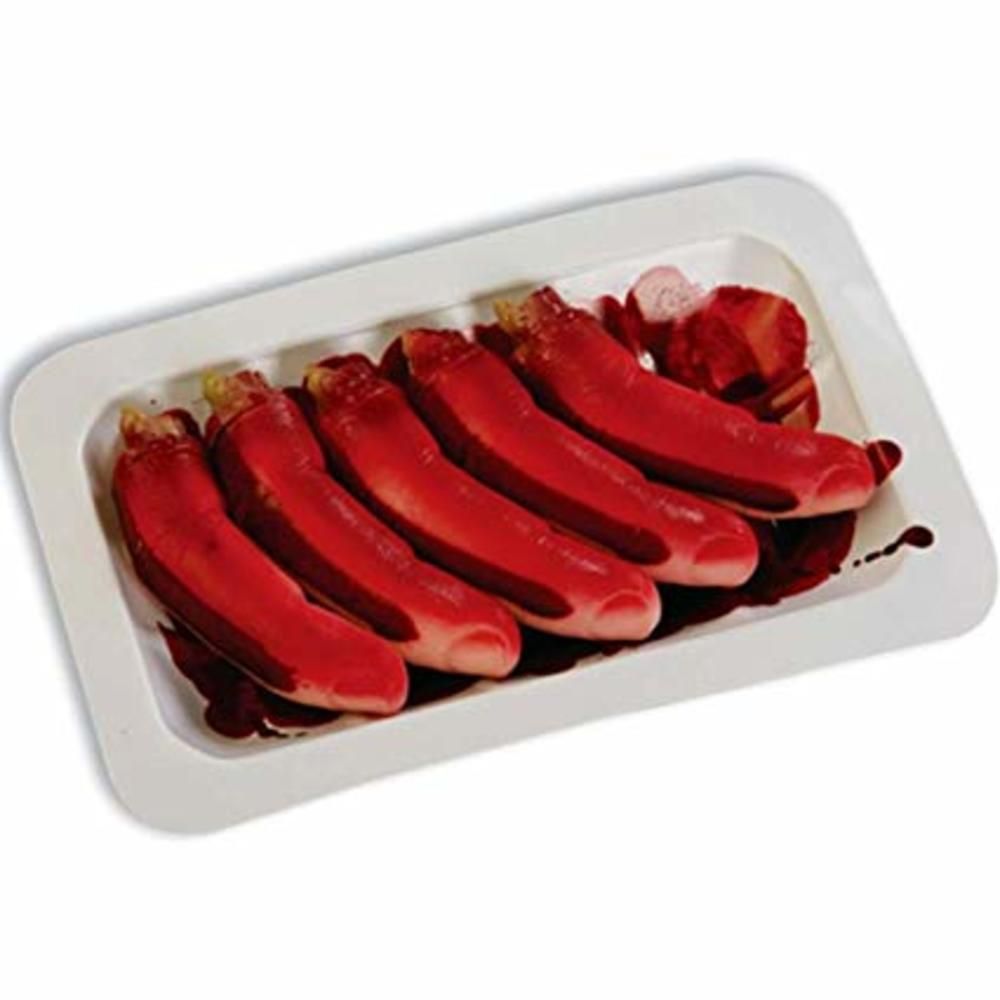 Bloody Banquet Fingers in a Butcher's Meat Tray Prop by HalloweenStore.com