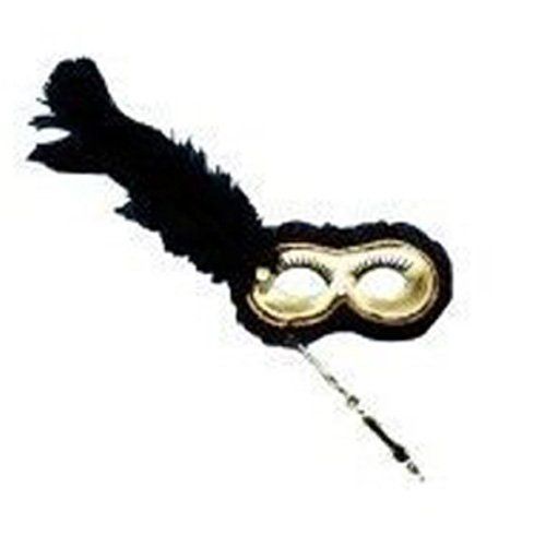 1/2 Mask Black Gold W Stick by HalloweenStore.com