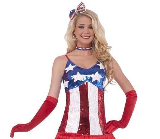 Sexy Patriotic Sparkle July 4th American Flag Sequin Flapper Costume Dress XS/S by HalloweenStore.com