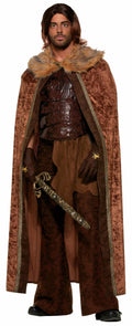 Faux Fur Trimmed Brown Adult Medieval Costume Cape by HalloweenStore.com