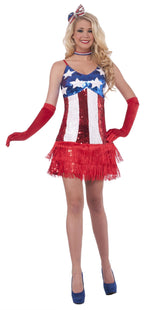 Sexy Patriotic Sparkle July 4th American Flag Sequin Flapper Costume Dress XS/S by HalloweenStore.com