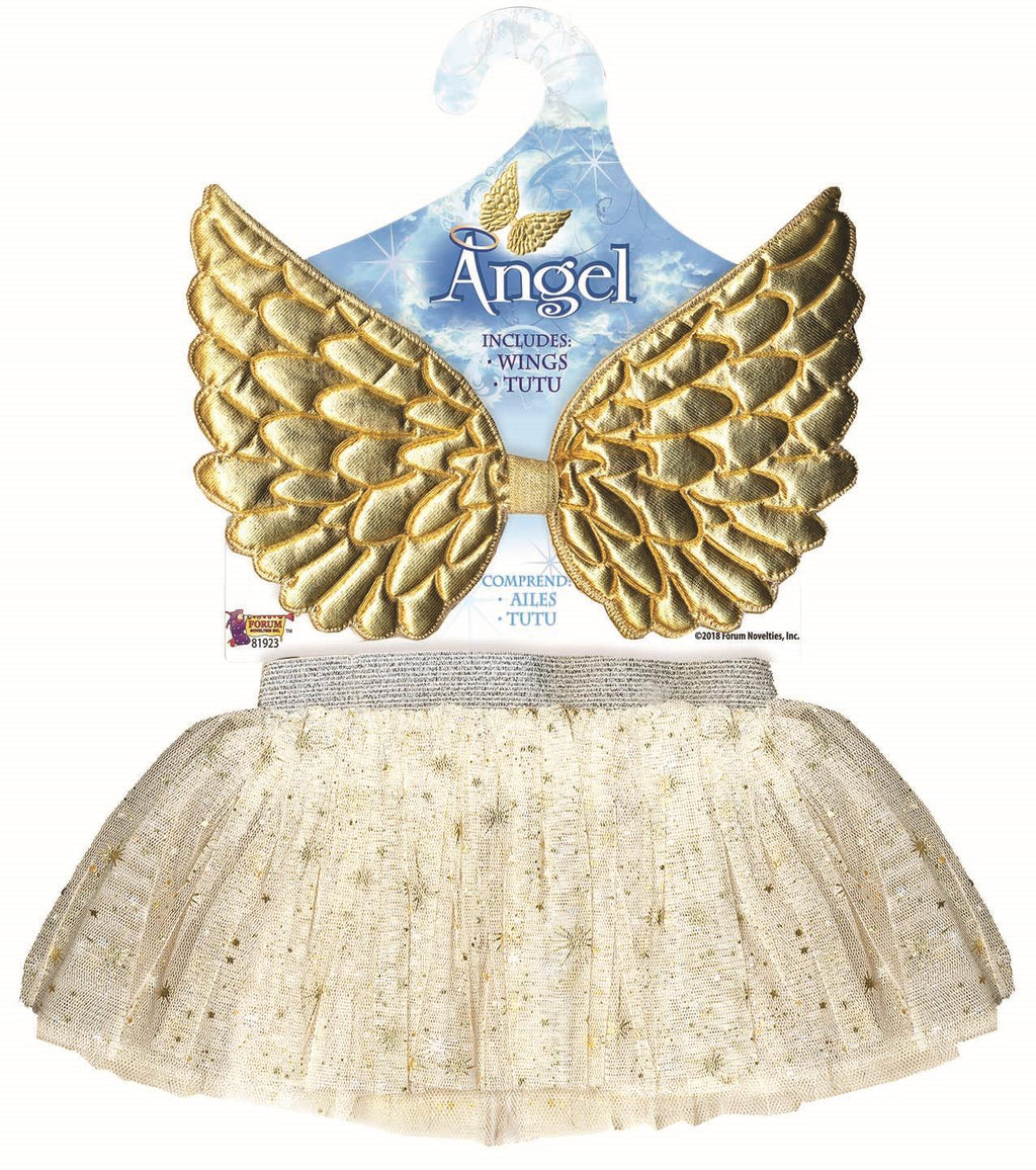 Gold Glitter Angel Wings and Tutu Skirt Child Costume Kit by HalloweenStore.com