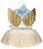 Gold Glitter Angel Wings and Tutu Skirt Child Costume Kit by HalloweenStore.com