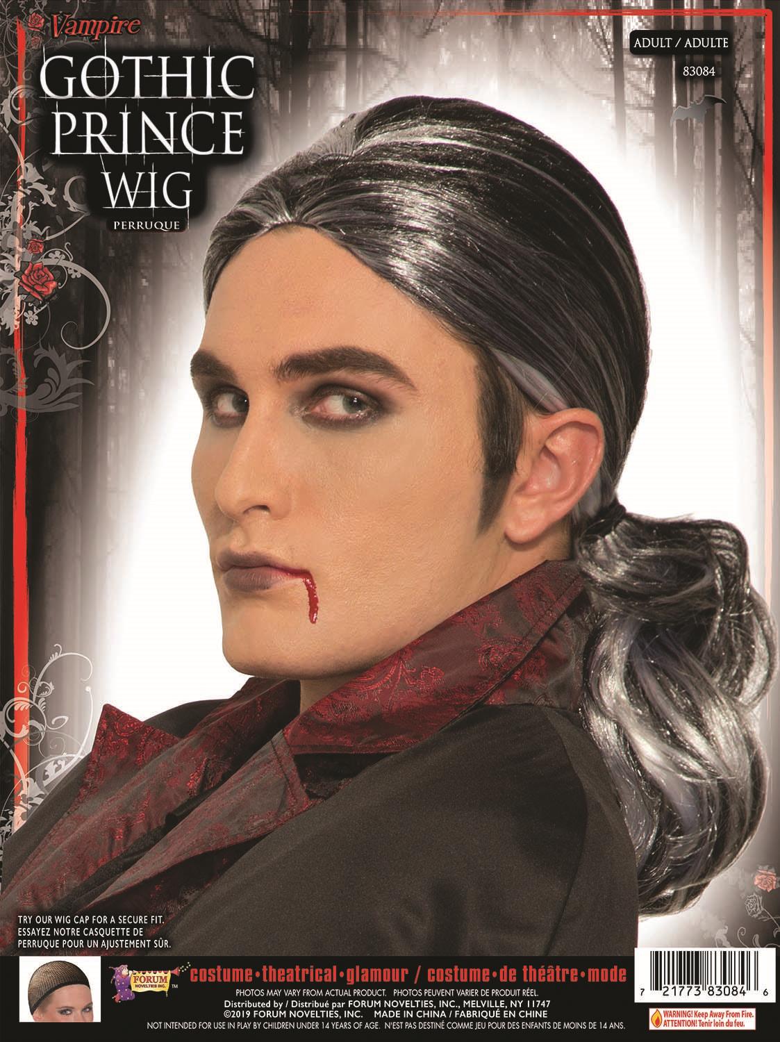 Gothic Vampire Prince Black and Silver Long Ponytail Wig by HalloweenStore.com