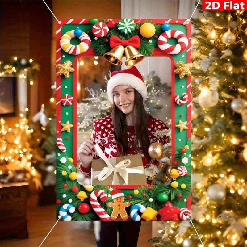 2D Flat, 2D Plane, 1pc Of Oversized Giant 70.9 "x35.4" And 2D Plane Christmas Photo Booth Silhouette Frame And Banner Gift Balloon-background with Easy-to-install Strip, Suitable for Indoor/outdoor Christmas, New Year, Birthday, Wedding, Party, 2D