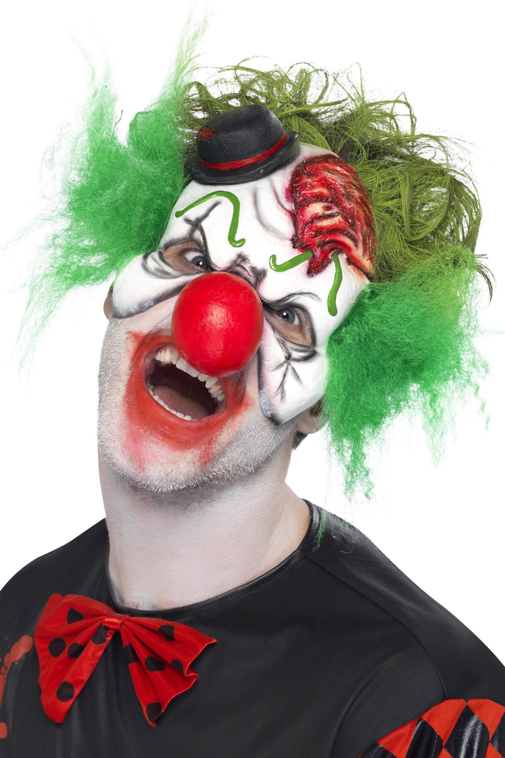 Cut Throat Clown Half Mask with Attached Hair by HalloweenStore.com