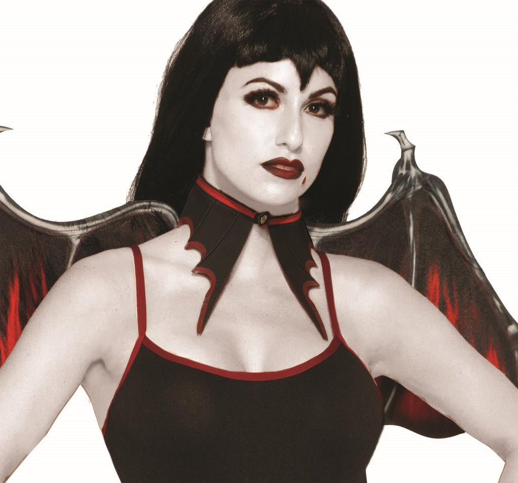 Vampire Red and Black Bat Collar Vampiress Choker by HalloweenStore.com