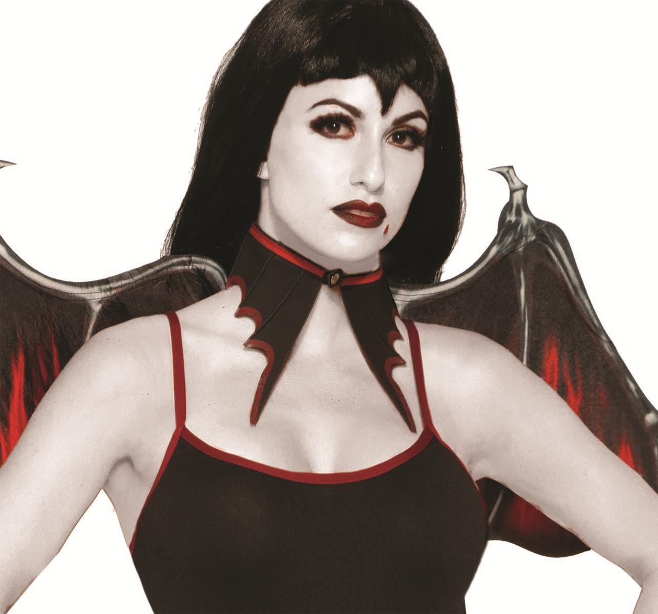Vampire Red and Black Bat Collar Vampiress Choker by HalloweenStore.com