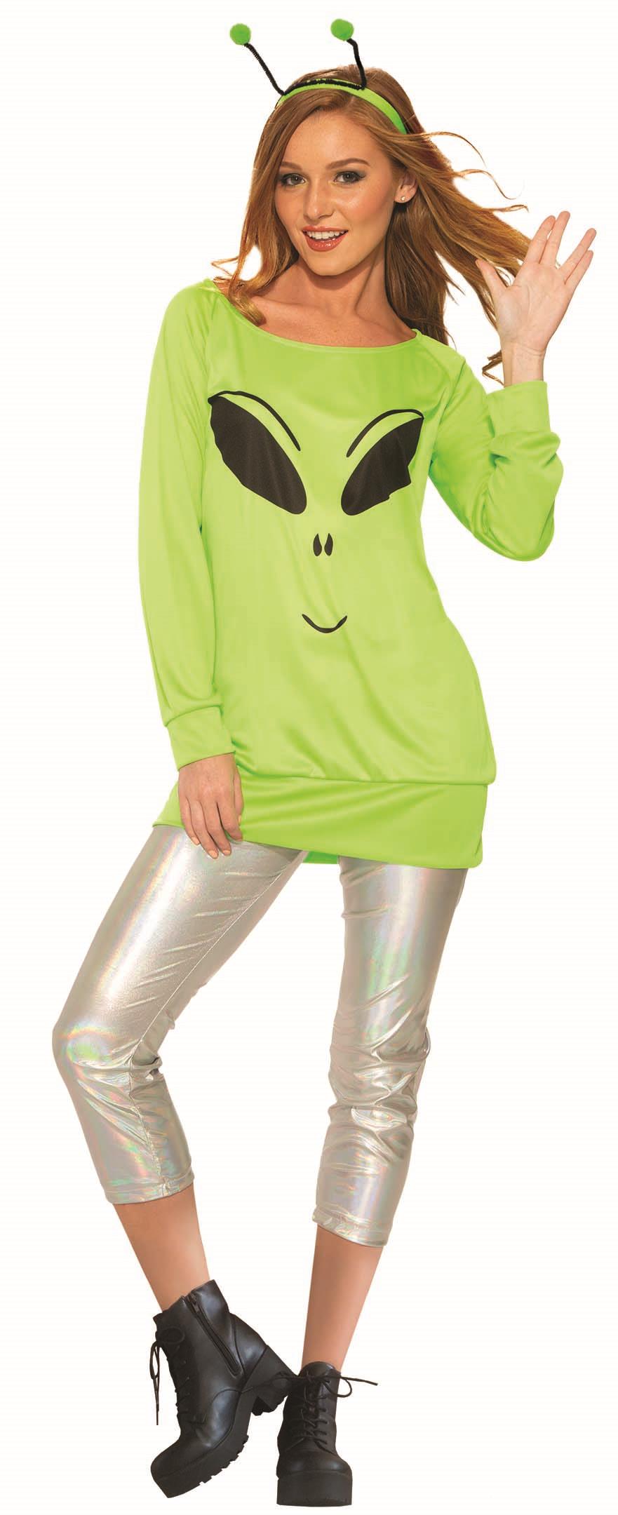 Spaced Out Green Alien Shirt and Leggings Adult Costume by HalloweenStore.com