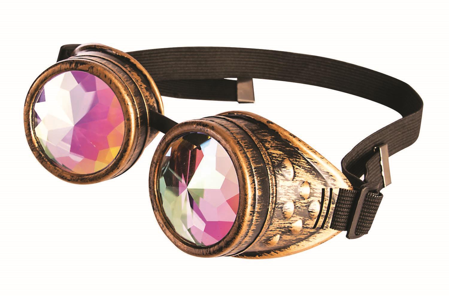 Steampunk Hologram Kaleidoscope Gold Goggles by HalloweenStore.com
