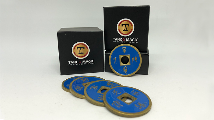 Expanded Shell Chinese Coin made in Brass (Blue) by Tango by Murphy's Magic Supplies, Inc.