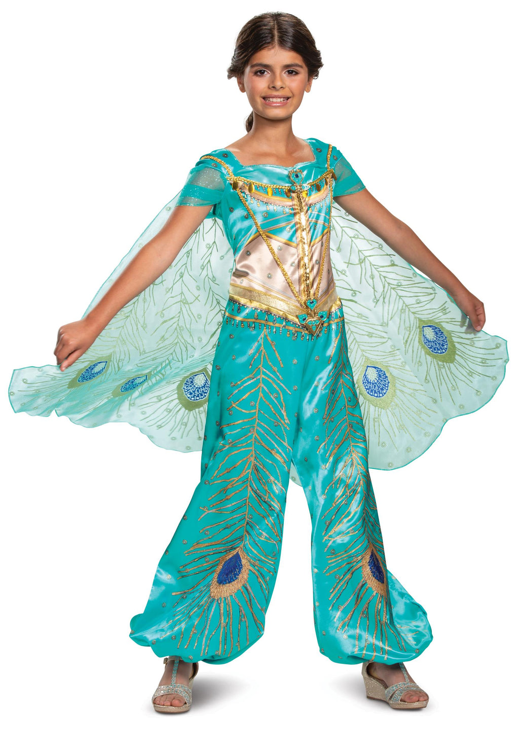 Jasmine Teal Aladdin Disney Princess Deluxe Child Girl Costume Small 4-6 by HalloweenStore.com