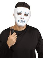 Scary Glowing Light up Purge Mask White Face with Glowing Blue Wire by HalloweenStore.com