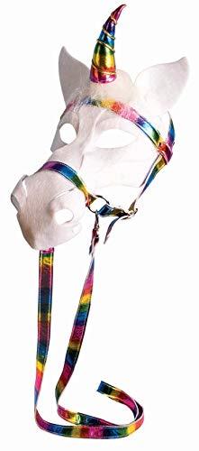 White Unicorn Horse Venetian Mask With Rainbow Bridle by HalloweenStore.com