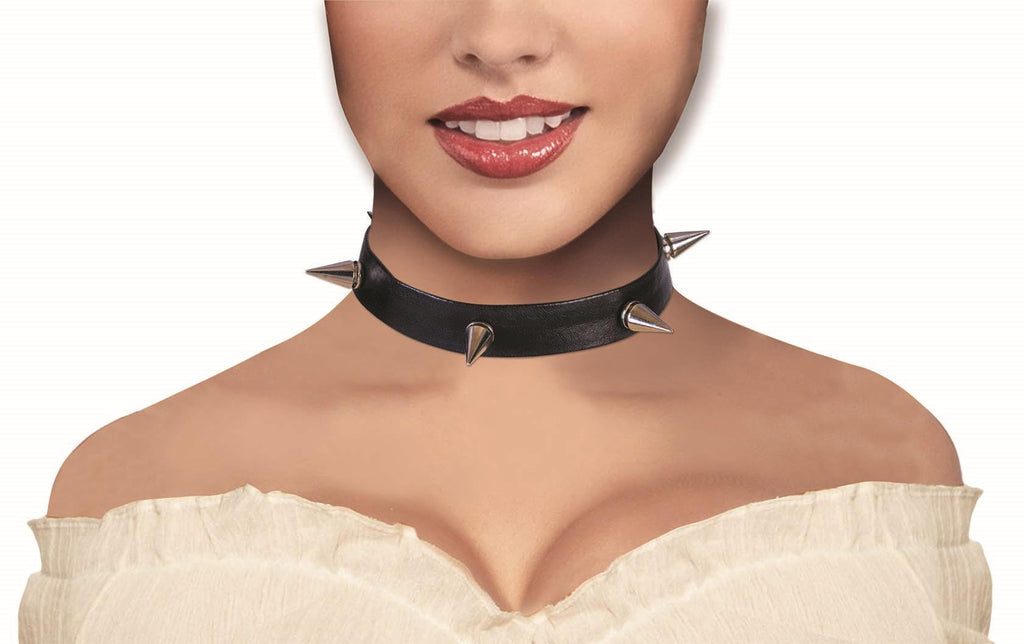Black Spiked Choker Collar Necklace Costume Accessory by HalloweenStore.com