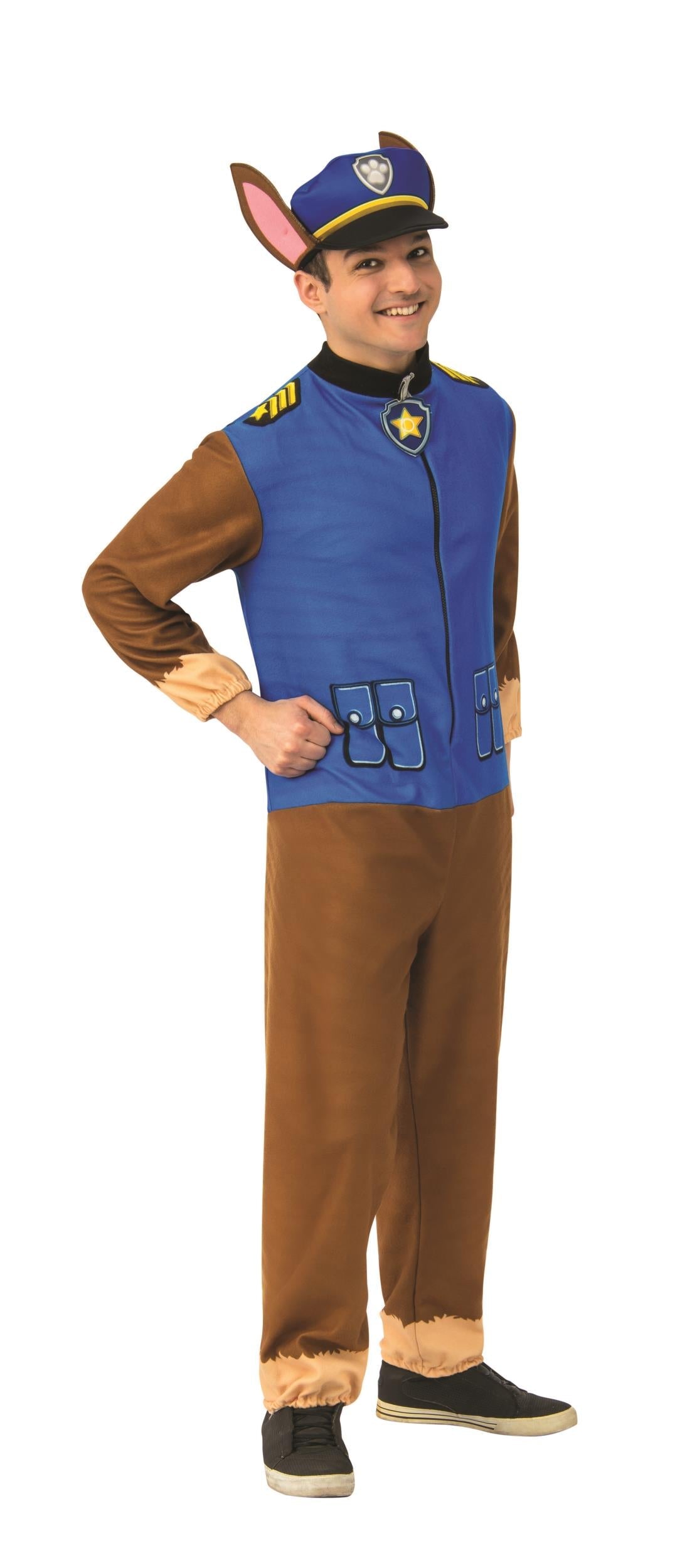 Paw Patrol Chase Jumpsuit Adult Costume Size Standard by HalloweenStore.com
