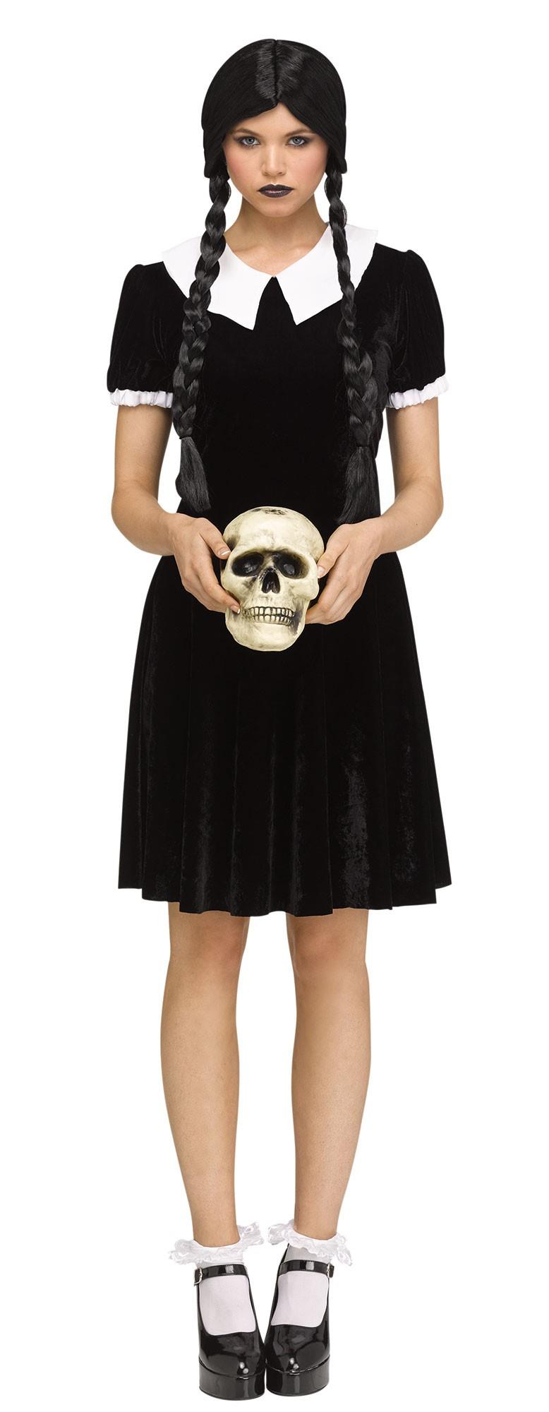 Gothic Girl Black Dress Wednesday Adams Adult Costume S/M 2-8 by HalloweenStore.com