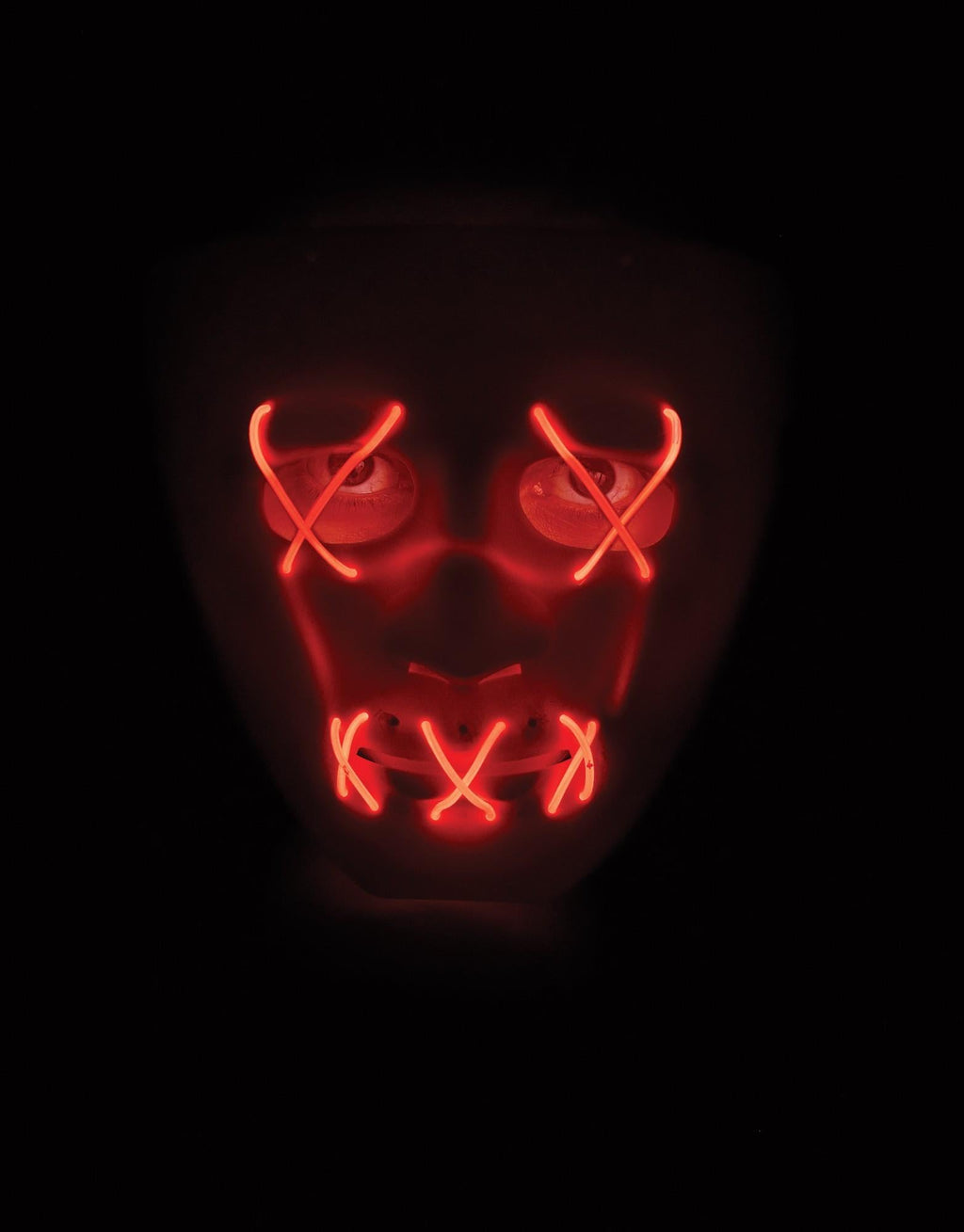 Scary Glowing Light up Purge Mask White Face with Glowing Red Wire by HalloweenStore.com