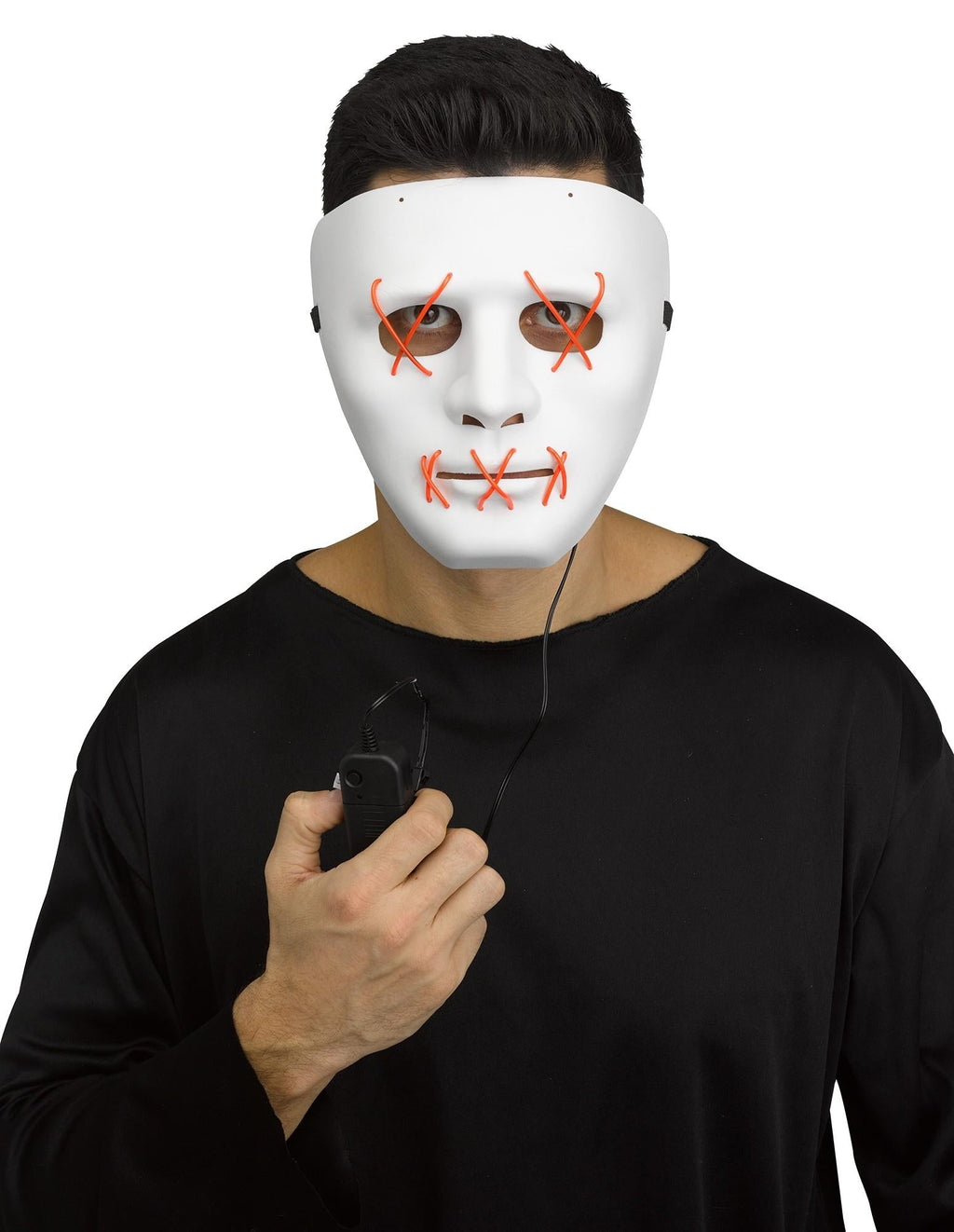 Scary Glowing Light up Purge Mask White Face with Glowing Red Wire by HalloweenStore.com