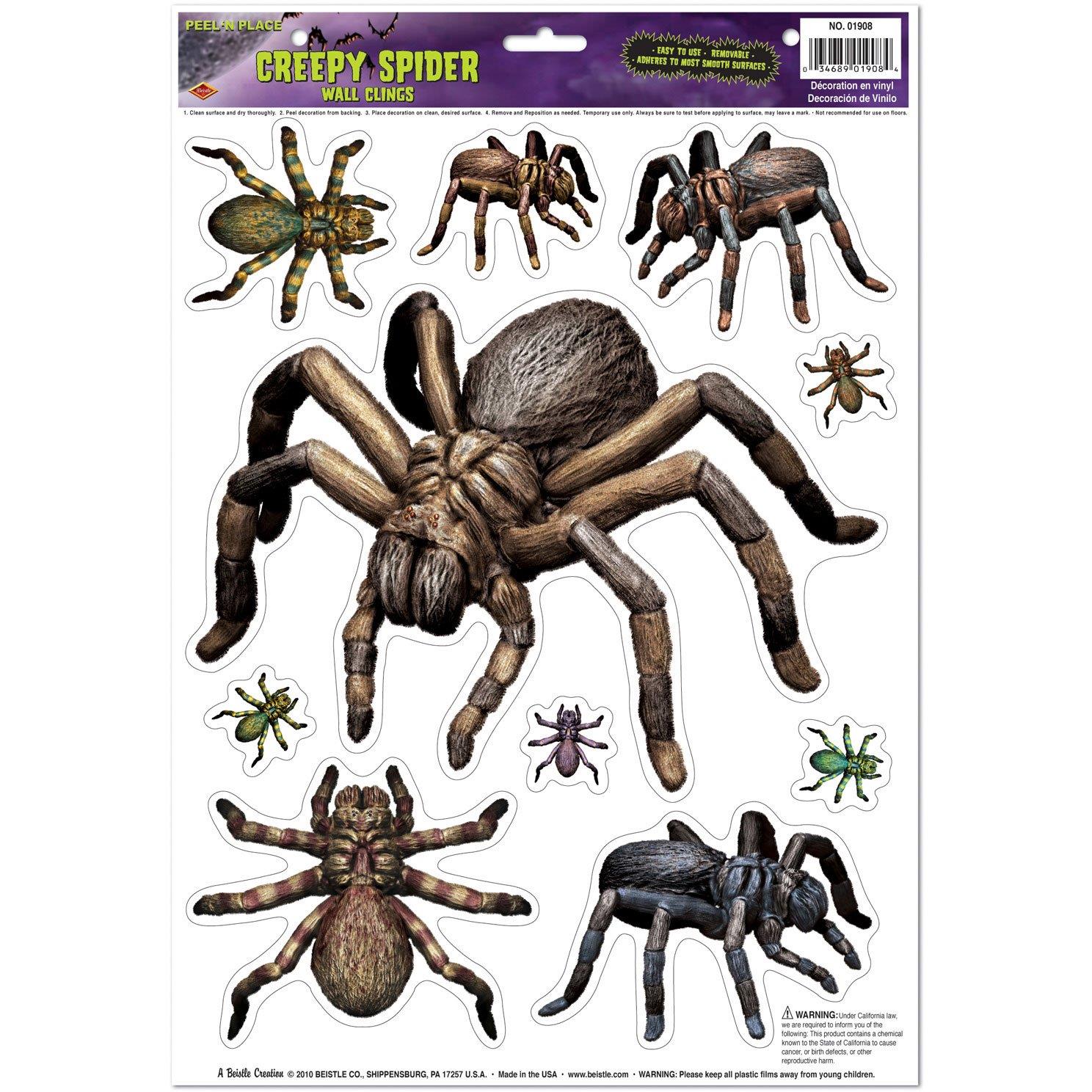 Creepy Spiders Peel N Place Window Cling Stickers Scary by HalloweenStore.com