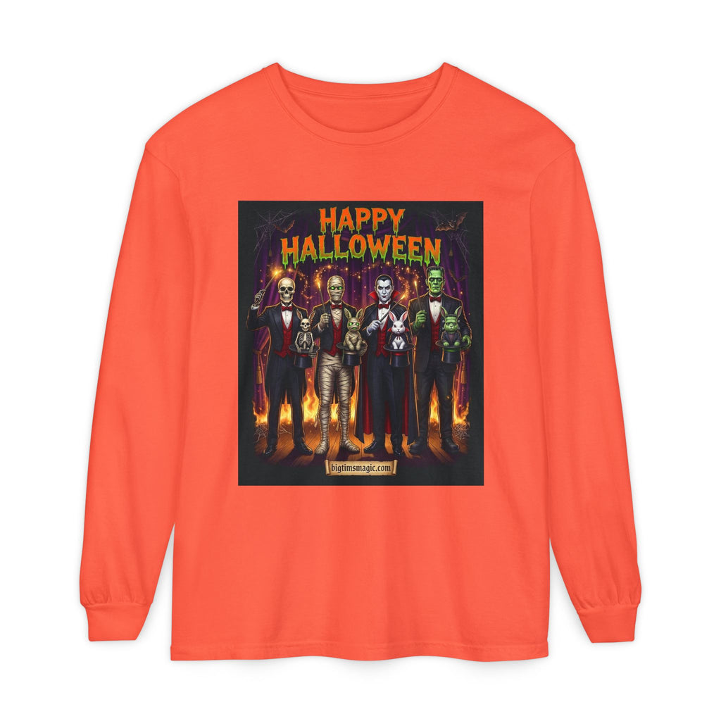 Halloween Monsters Long Sleeve T-Shirt — "Happy Halloween" Graphic by Printify