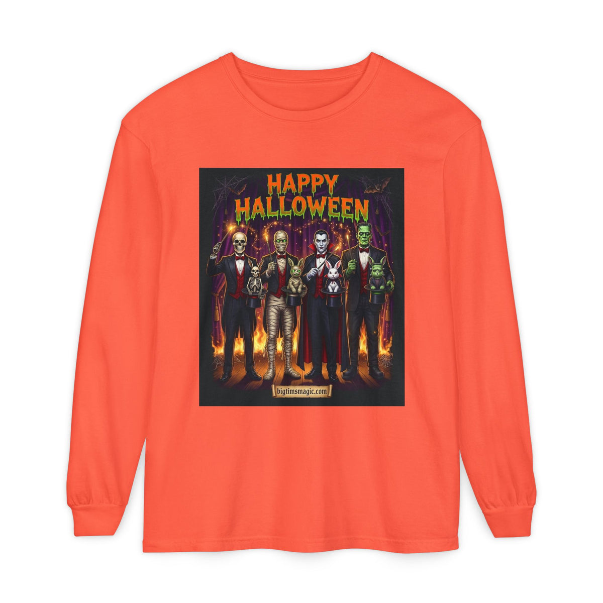 Halloween Monsters Long Sleeve T-Shirt — "Happy Halloween" Graphic by Printify