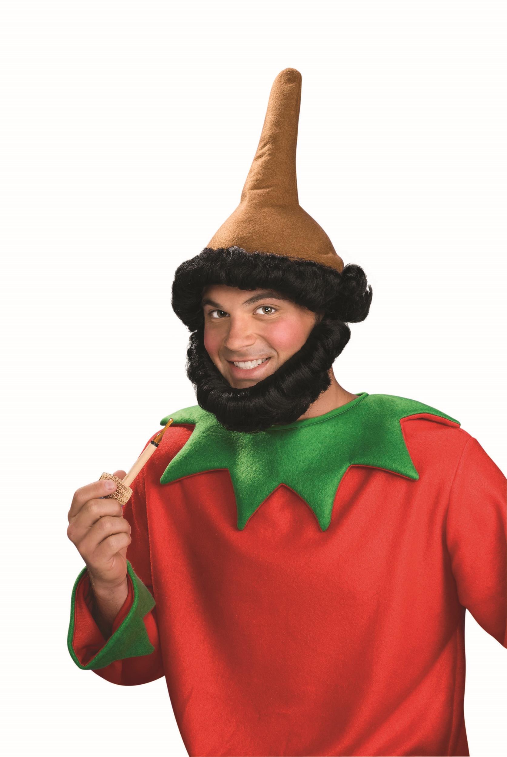 Brown Elf Gnome or Dwarf Hat with Attached Wig and Beard by HalloweenStore.com