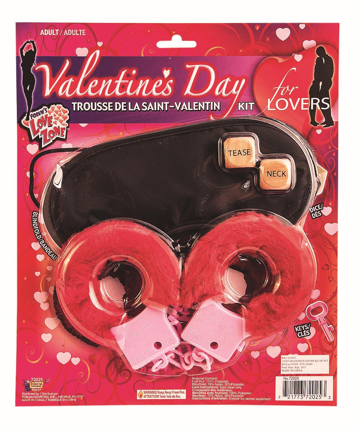 Valentine's Day 3 Piece Lovers Kit Sexy Red Handcuffs Blindfold DIce by HalloweenStore.com