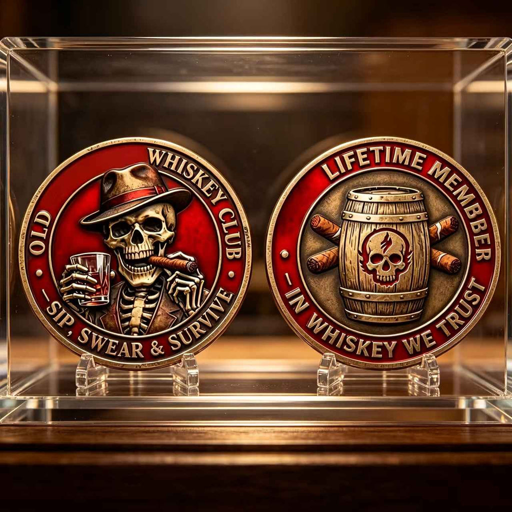 Three-dimensional Engraving Exquisite Commemorative Coin Whiskey Commemorative Coin, Durable Metal Bourbon Collection Commemorative Medal, Decorated with a Skull and Bourbon Pattern, Suitable for Whisky Tasting Challenges, a Gift for Bourbon Lovers