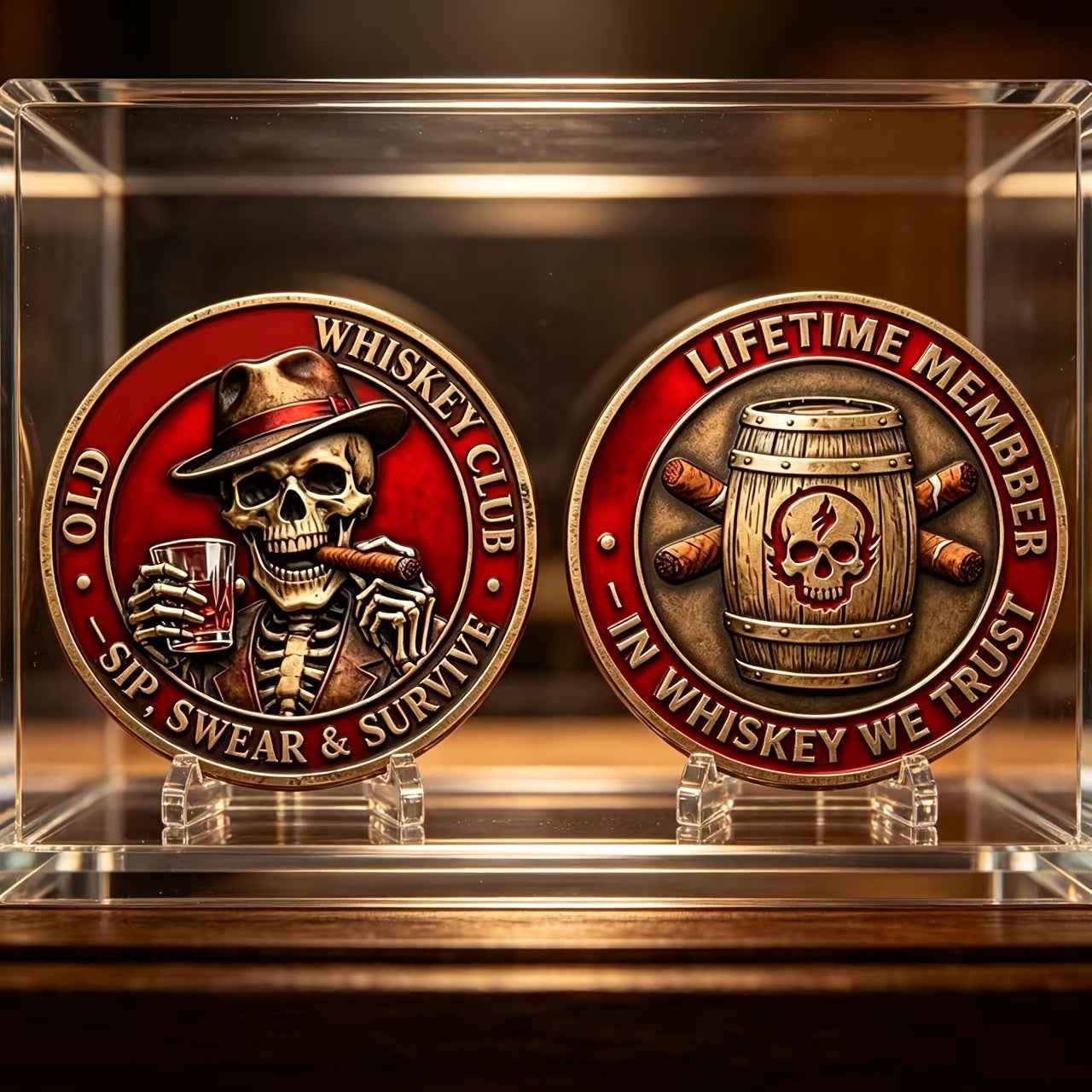 Three-dimensional Engraving Exquisite Commemorative Coin Whiskey Commemorative Coin, Durable Metal Bourbon Collection Commemorative Medal, Decorated with a Skull and Bourbon Pattern, Suitable for Whisky Tasting Challenges, a Gift for Bourbon Lovers