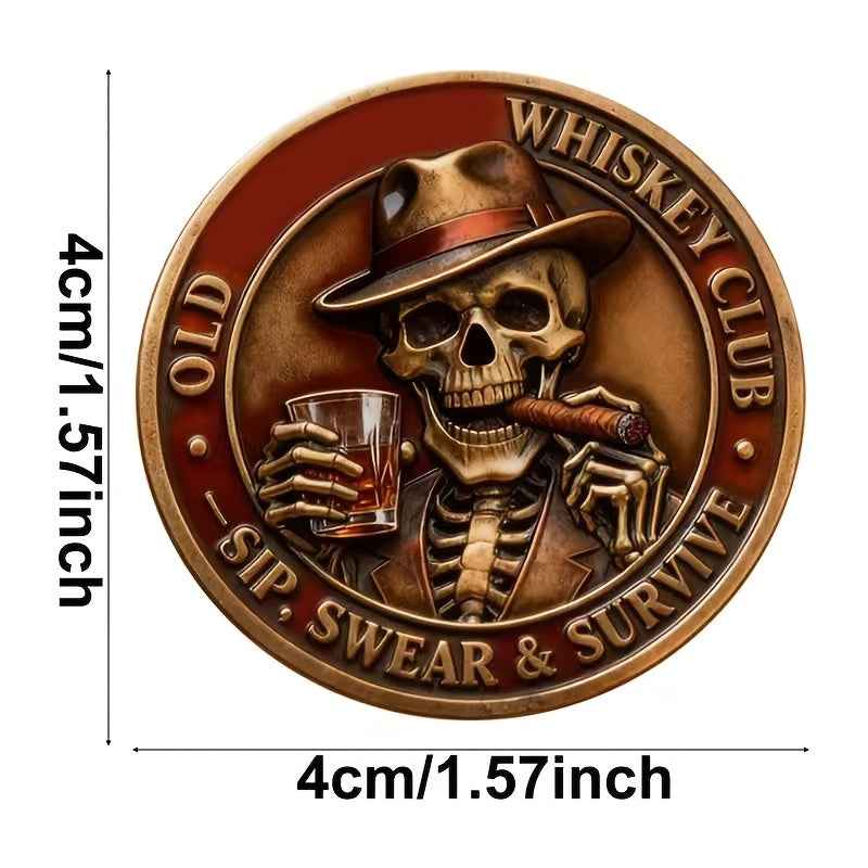 Three-dimensional Engraving Exquisite Commemorative Coin Whiskey Commemorative Coin, Durable Metal Bourbon Collection Commemorative Medal, Decorated with a Skull and Bourbon Pattern, Suitable for Whisky Tasting Challenges, a Gift for Bourbon Lovers