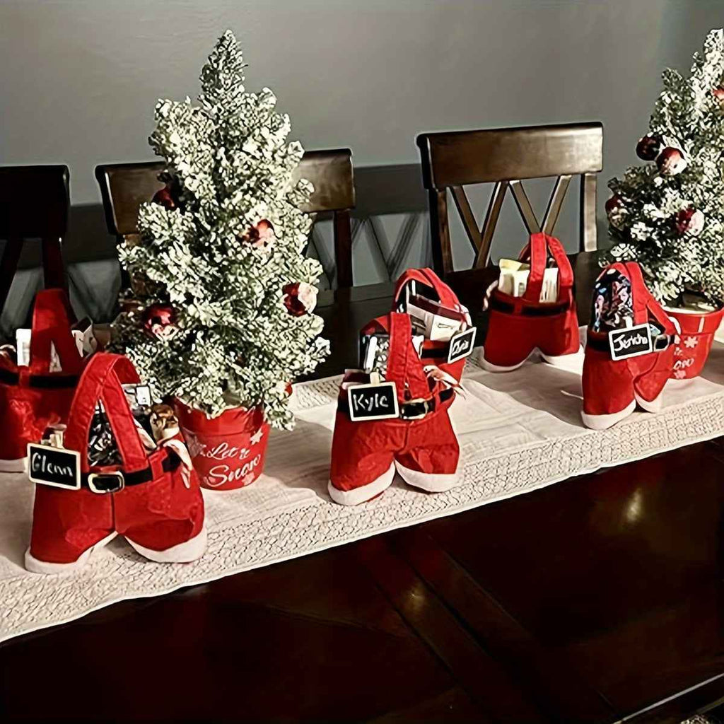 6PCS Santa Pants Christmas Candy Gift Bags - Fun and Festive Snack Pouches with Handles for Holiday Packaging