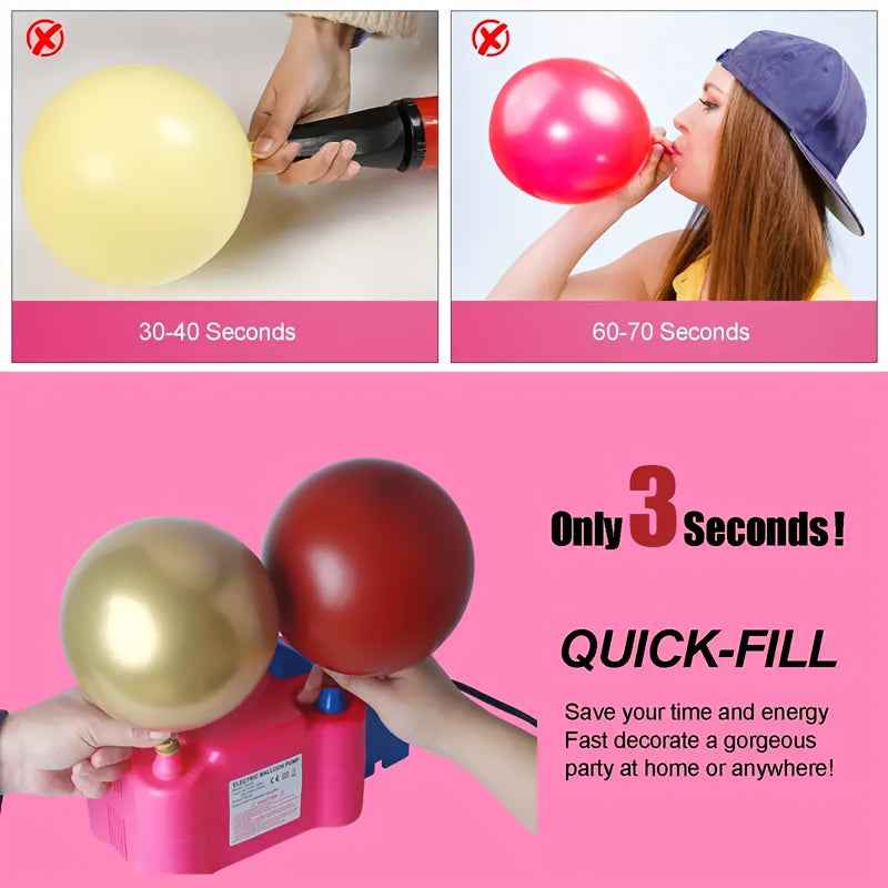 Balloon Pump, Electric Portable Air Blower with Dual Nozzles, Household, No Batteries Required, Used for Decoration and Parties, Time-Saving
