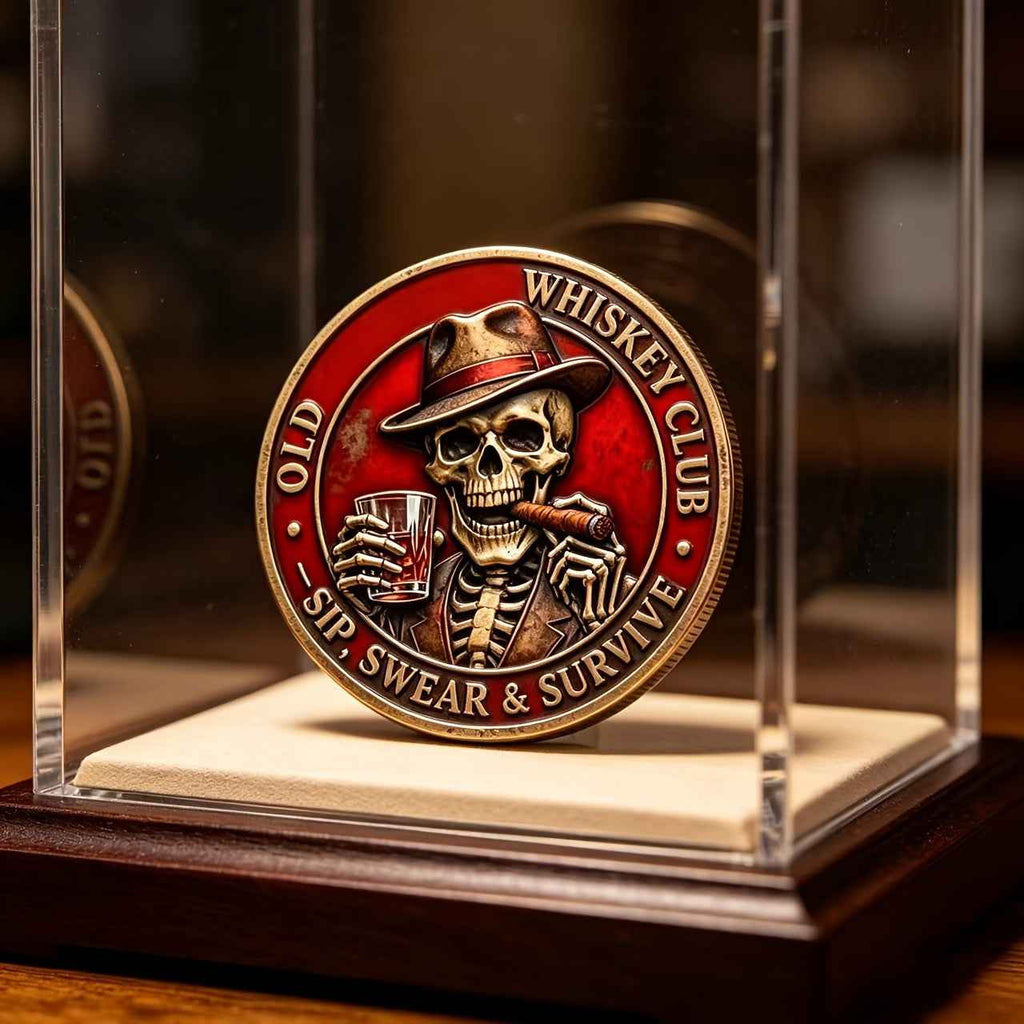 Three-dimensional Engraving Exquisite Commemorative Coin Whiskey Commemorative Coin, Durable Metal Bourbon Collection Commemorative Medal, Decorated with a Skull and Bourbon Pattern, Suitable for Whisky Tasting Challenges, a Gift for Bourbon Lovers