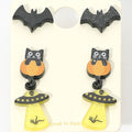 3Pairs - Halloween Themed Bat Black Cat UFO Stud Earring Set by Madeline Love