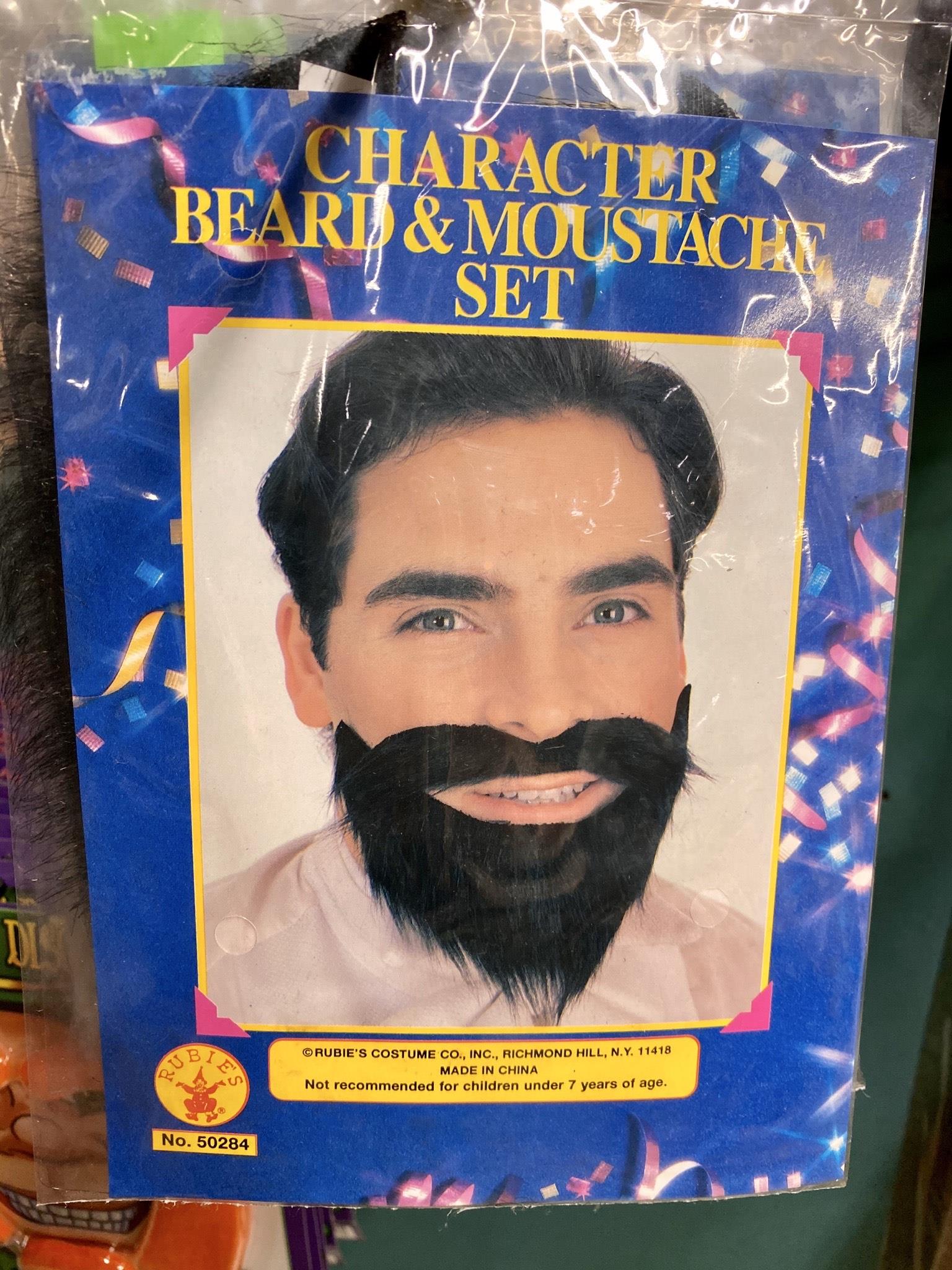 Character Mustache & Full Beard Set Black Scruff by HalloweenStore.com