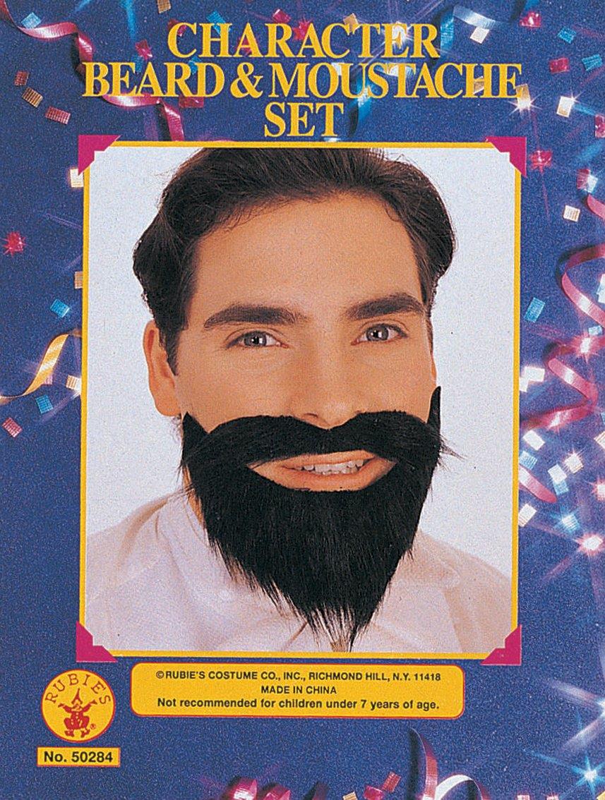 Character Mustache & Full Beard Set Black Scruff by HalloweenStore.com