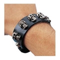 Black Leather-Look Bracelet With Studded Skulls Cuff by HalloweenStore.com