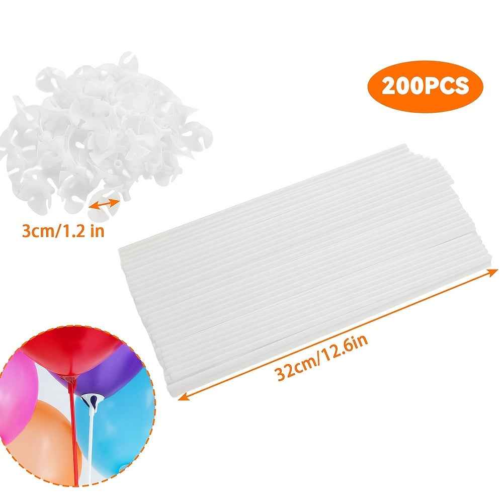 200pcs White Balloon Sticks with Holding Cups Reusable Balloon Holder Set for Christmas Halloween Wedding Anniversary Decorations Heavy Duty Party Balloon Stands for Indoor Outdoor Events