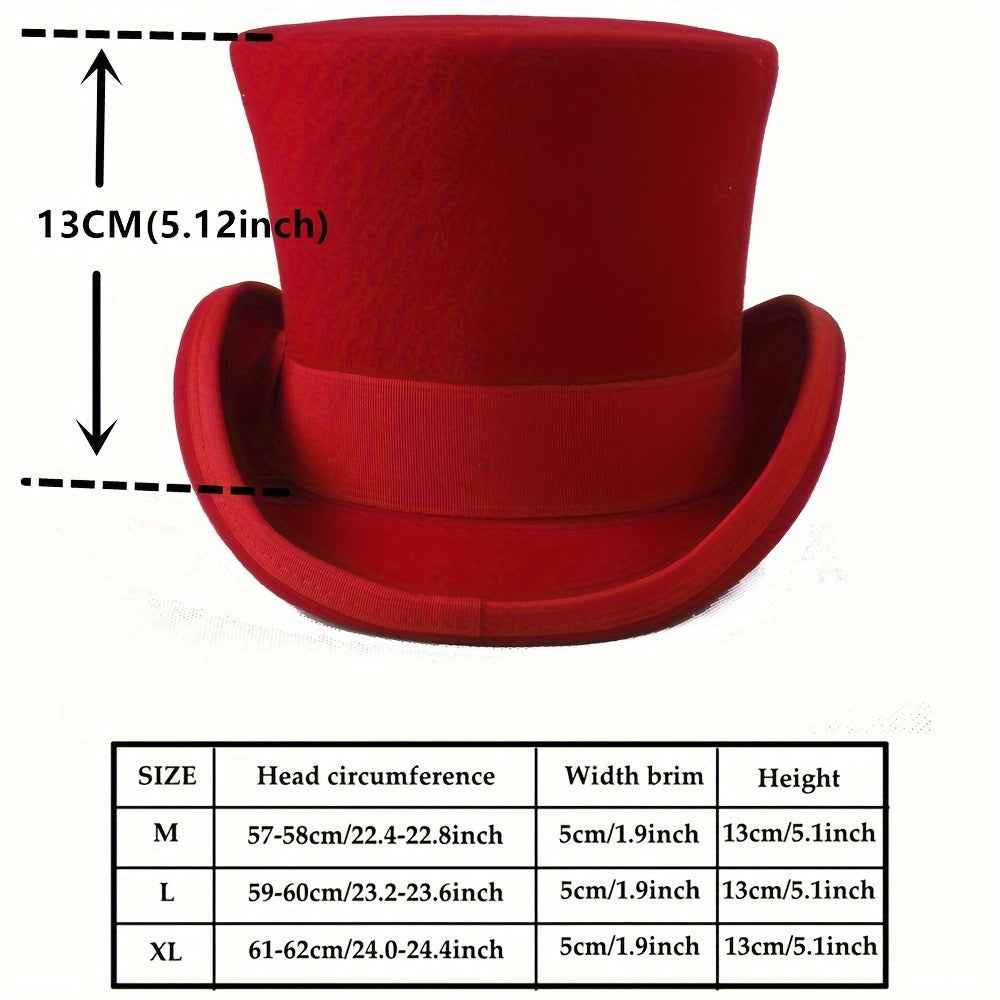 [Premium Top Hat] 2D Flat - 100% Pure Wool Women's Red High Hat, Presidential Hat, Magician's Hat, Premium Top Hat Available in Three Sizes