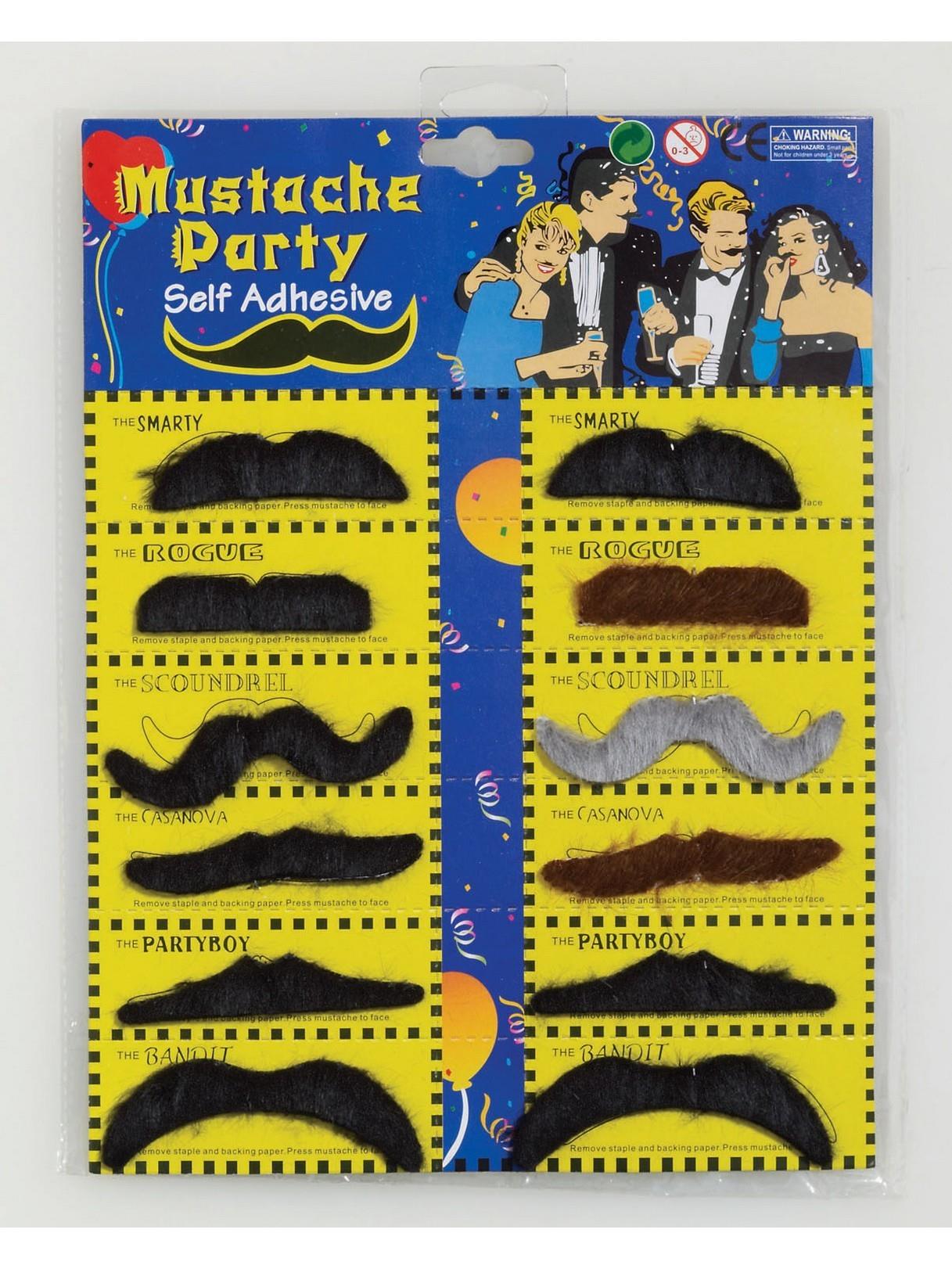 Mustache Party Self Adhesive Mustaches 12 pack by HalloweenStore.com