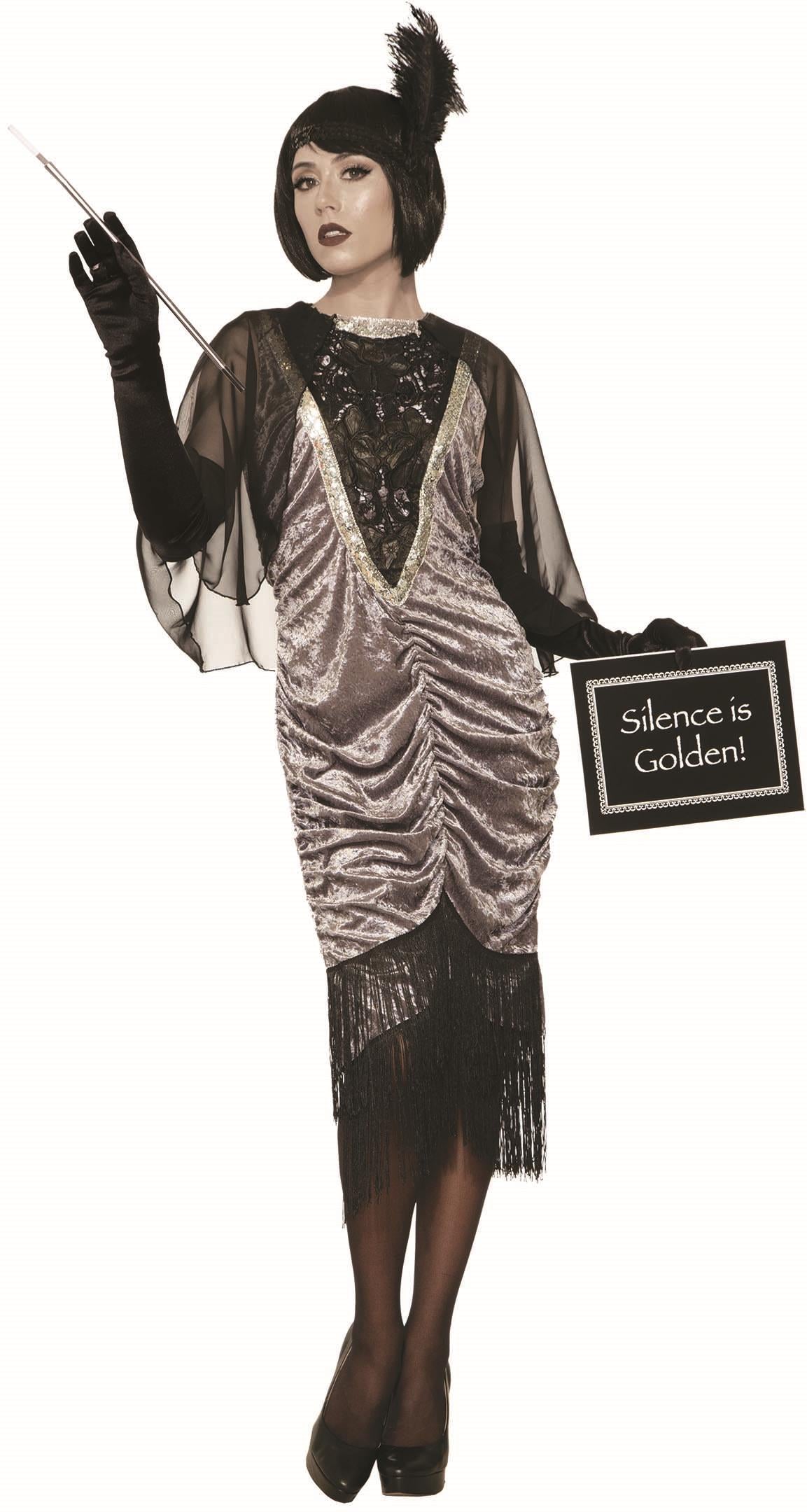 Silver Silent Movie Gray 1920's Flapper Adult Standard Size Costume by HalloweenStore.com