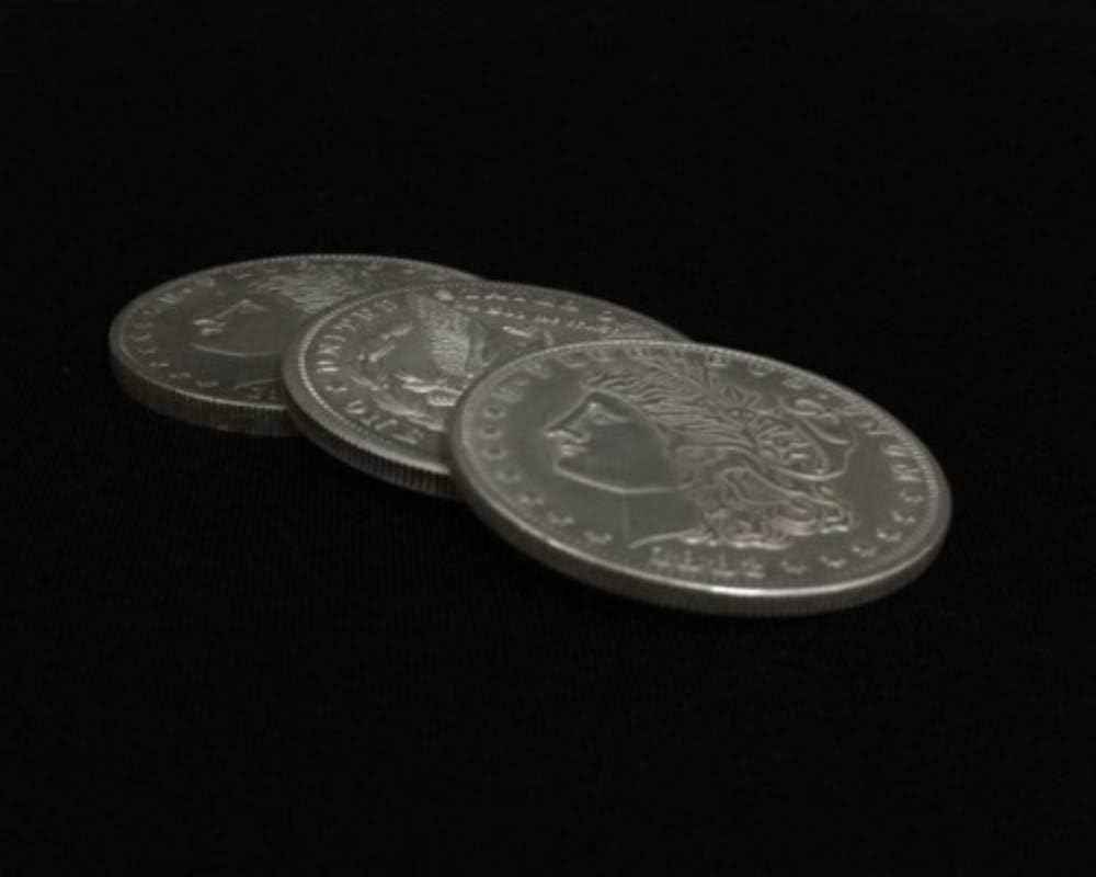 blue-ther Triad Coins (Morgan Gimmick) Magic Tricks Produce Vanish Change Three Coin Magic Close Up Illusions Gimmick Props Mentalism Fun
