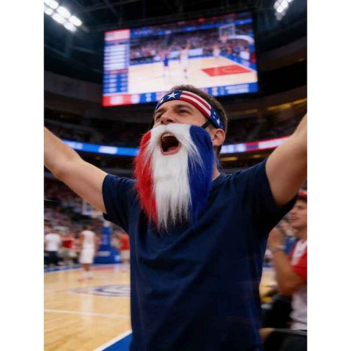 1 Set Red White Blue Three-Color Sports Fan Fake Beard, Game Cheering Beard Decoration, American Tricolor Party Props, Event Support Plush Beard, Suitable for Father'S Day, Independence Day, Game Day, Made of High Simulation Plush Material, Elastic