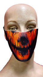 Reusable Halloween Face Cover Evil Pumpkin Design Orange Face Mask by HalloweenStore.com