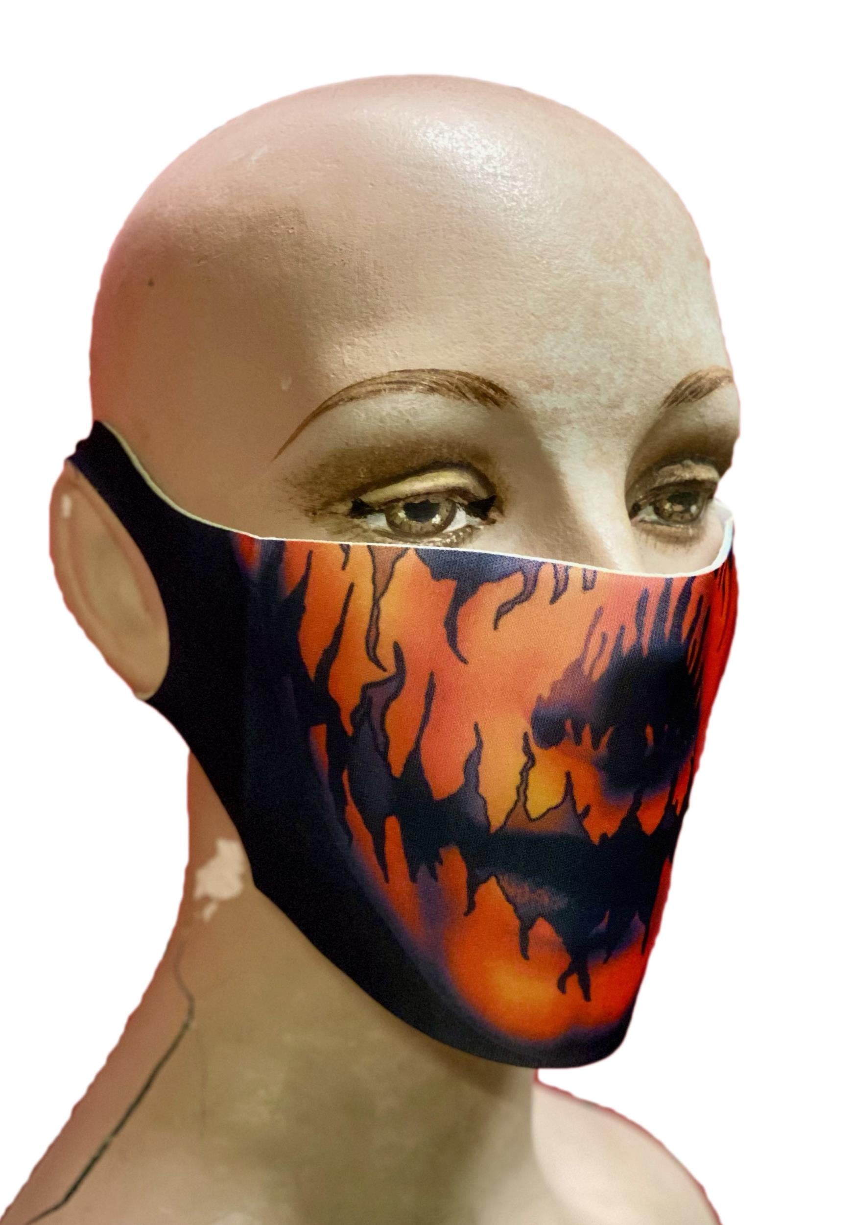 Reusable Halloween Face Cover Evil Pumpkin Design Orange Face Mask by HalloweenStore.com