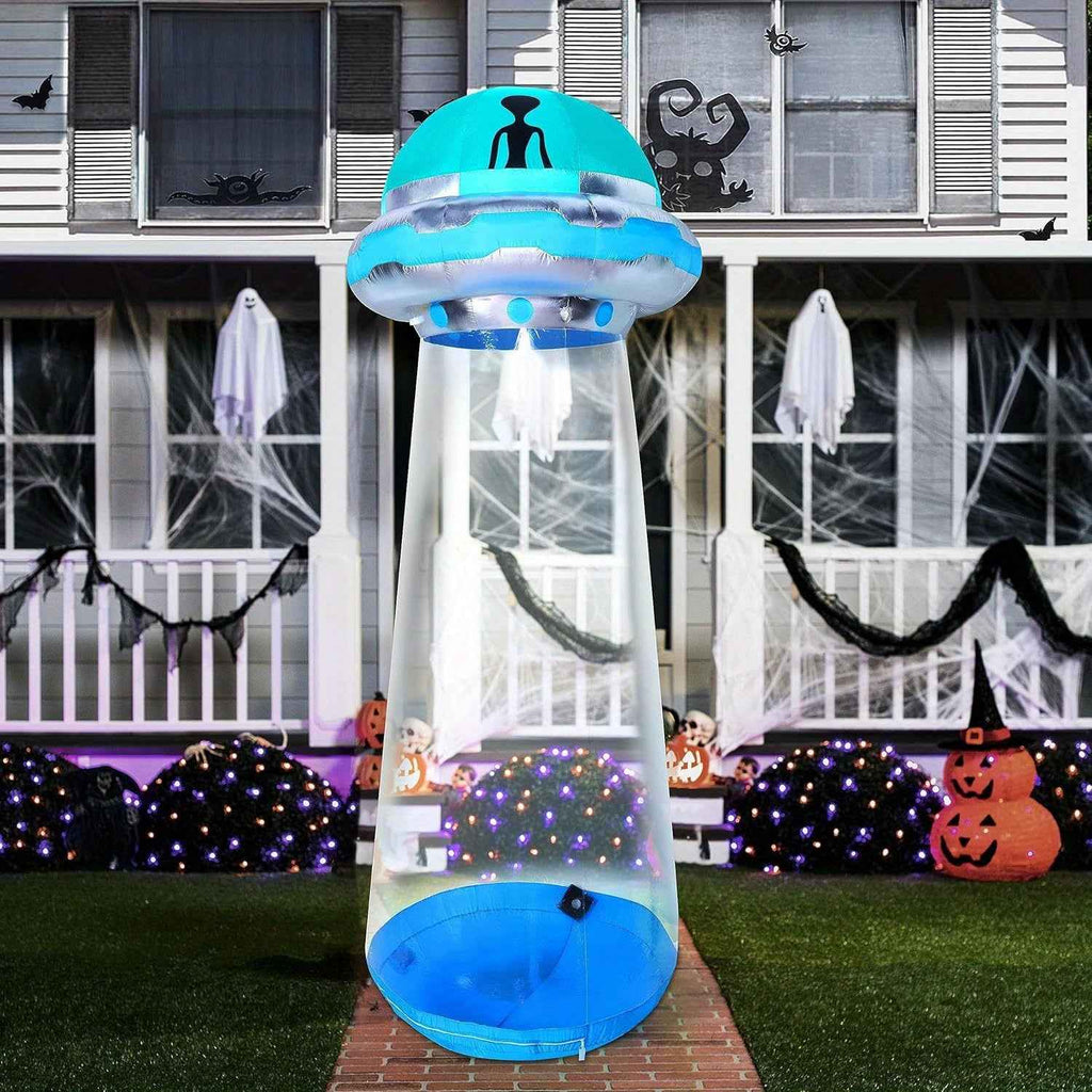 12-Foot Tall Inflatable UFO for Halloween Outdoor Decoration, Featuring LED Lights for Yard Displays