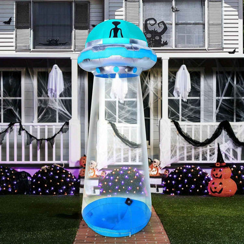 12-Foot Tall Inflatable UFO for Halloween Outdoor Decoration, Featuring LED Lights for Yard Displays