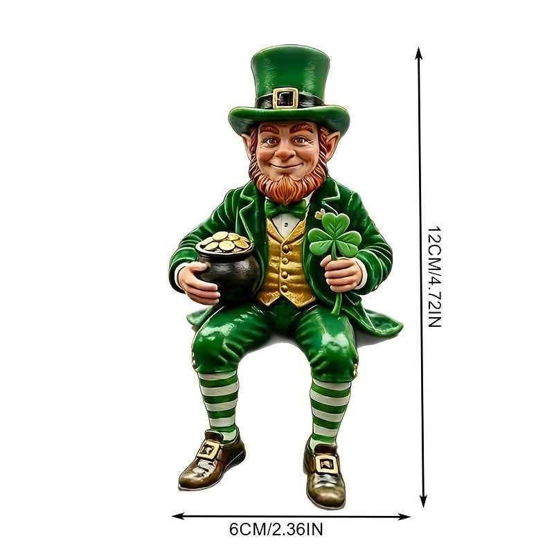 St. Patrick's Day Lucky Gnome Ornament, Filled with Golden Coins  Four-leaf Clover Resin Decoration, Versatile for Desktop/ Fireplace/ Entryway, Fully Captures the St. Patrick's Day Atmosphere, Exquisite Decorative Ornament